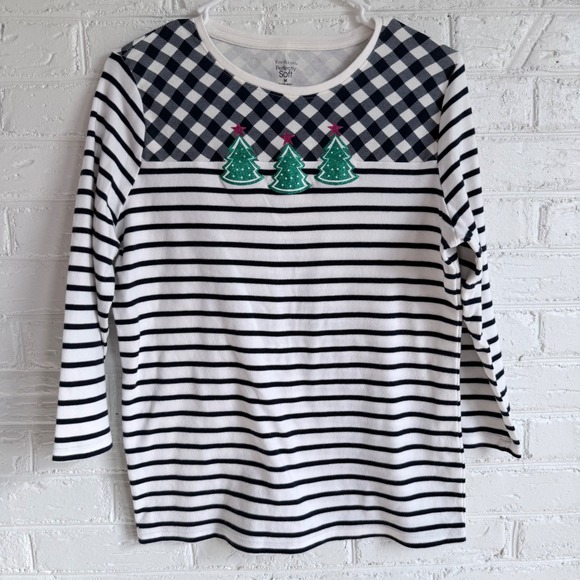 Kim Rogers Tops - Kim Rogers Womens Long Sleeve Christmas Tree Buffalo Plaid Stripe Top M
